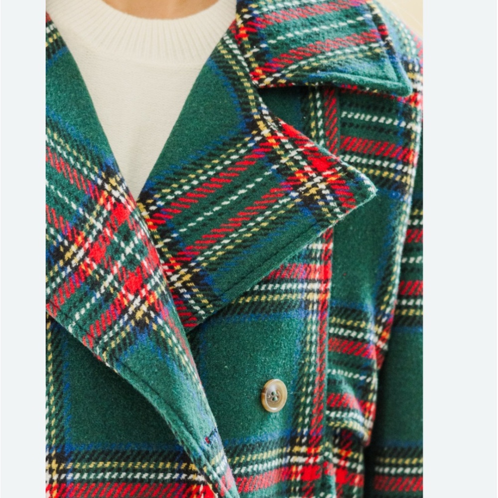 Brand new with tag Allegra K Green and Red Plaid tartan Pea Coat - Picture 2 of 11